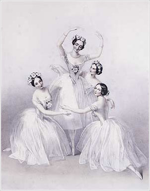 Pas-de-Quatre (1845) Carlotta Grisi, Marie Taglioni, Lucile Grahn and Fanny Cerito source - the Theatre Museum (Victoria & Albert Museum)